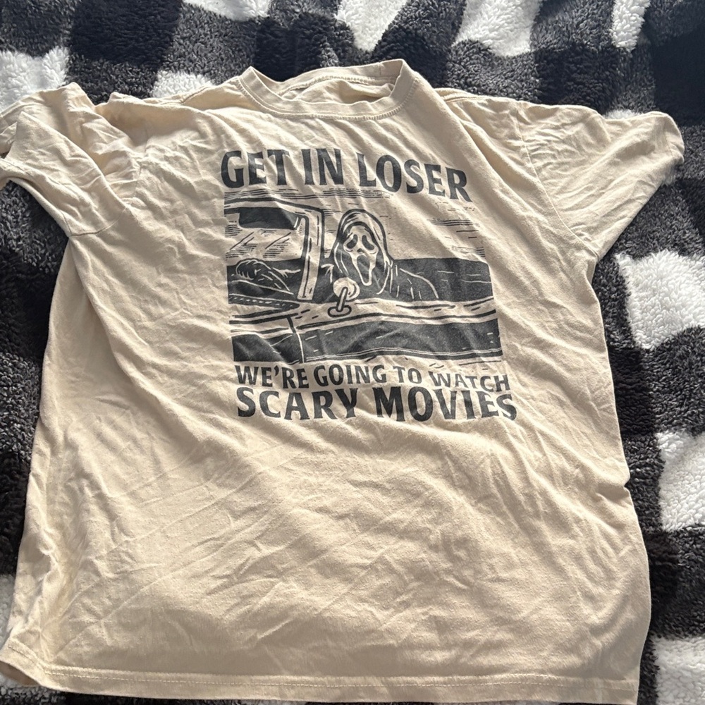 Beige Graphic Tee - Movie Night Design